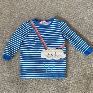 Mini Boden Blue & White Striped Sweatshirt with Cloud Applique